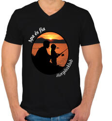 printfashion apa és fia horgászklub - Férfi V-nyakú póló - Fekete (14869485)