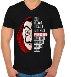 printfashion A nagy pénzrablás - La Casa de Papel - Money Heist - Férfi V-nyakú póló - Fekete (5734478)