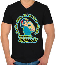printfashion Megmenti önmagát - Férfi V-nyakú póló - Fekete (8532489)