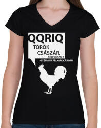 printfashion kiskakas-white - Női V-nyakú póló - Fekete (878611)