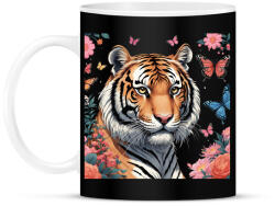 printfashion tigris pillangókkal és virágokkal - Bögre - Fekete (15643194)