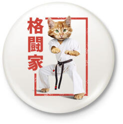 printfashion Karatés cica - Kitűző, hűtőmágnes - Fehér (12422830)