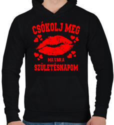 printfashion Csókolj meg, ma van a szülinapom - Férfi kapucnis pulóver - Fekete (1275705)