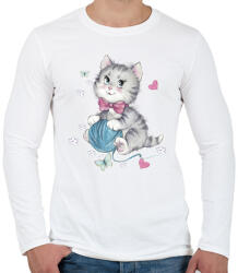 printfashion Cuki cicás póló - Férfi hosszú ujjú póló - Fehér (1012489)