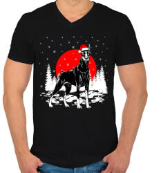 printfashion Dobermann karácsony - Férfi V-nyakú póló - Fekete (456036)
