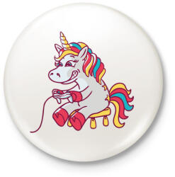 printfashion Gamer unikornis - Kitűző, hűtőmágnes - Fehér (4352277)