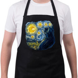 printfashion Van Gogh cica , Starry night by Vincent - Kötény - Fekete (11115101)