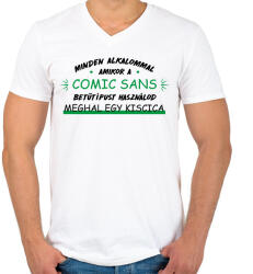 printfashion Comic Sans - Férfi V-nyakú póló - Fehér (12689151)