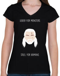 printfashion Silver for monsters - Női V-nyakú póló - Fekete (2097987)