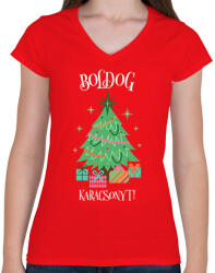 printfashion Boldog Karácsonyt - Női V-nyakú póló - Piros (9542748)