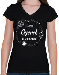 printfashion Legjobb gyerek a galaxisban - Női V-nyakú póló - Fekete (6605944)