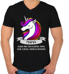 printfashion Mama unikornis - Férfi V-nyakú póló - Fekete (1470849)