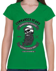 printfashion Parancsnoki szakáll - Női V-nyakú póló - Zöld (171446)