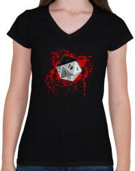 printfashion Véres D20 - Női V-nyakú póló - Fekete (2638073)