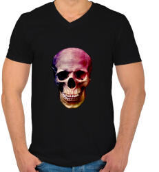 printfashion színes koponya - Férfi V-nyakú póló - Fekete (1492101)