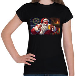 printfashion mikulás sörözik - Női póló - Fekete (15149458)