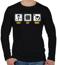 printfashion PUBG - chute - loot - dinner - Férfi hosszú ujjú póló - Fekete (826214)