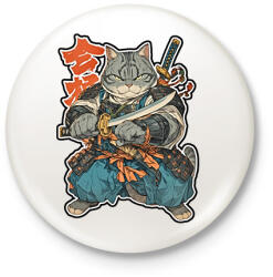printfashion Szamuráj Cica - Kitűző, hűtőmágnes - Fehér (15662941)