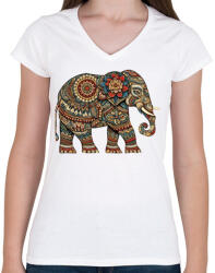 printfashion Elefánt gond art stílusban - Női V-nyakú póló - Fehér (14865905)