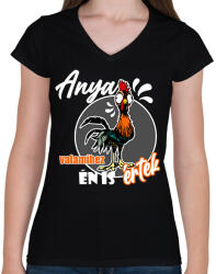 printfashion anya valamihez ért - Női V-nyakú póló - Fekete (6134937)