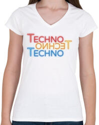 printfashion Techno - Neon - Női V-nyakú póló - Fehér (6582900)