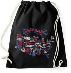 printfashion USA - rajzos térkép - Amerikai Egyesült Államok - Sportzsák, Tornazsák - Fekete (5619809)