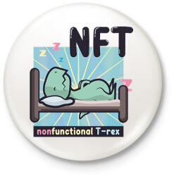 printfashion NFT - Nonfunctional T-rex - Kitűző, hűtőmágnes - Fehér (7665698)