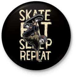 printfashion Skate Eat Sleep Repeat - Kitűző, hűtőmágnes - Fekete (3092670)