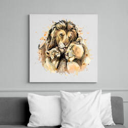 printfashion Oroszlán család - Vászonkép - Fehér (6636298)