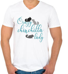 printfashion Őrült csincsillás hölgy - Férfi V-nyakú póló - Fehér (14475538)