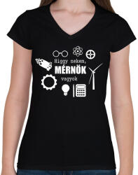 printfashion Mérnök vagyok - Női V-nyakú póló - Fekete (15577502)