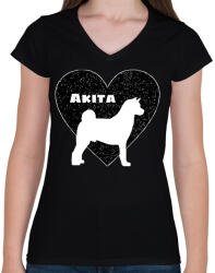 printfashion Akita - Női V-nyakú póló - Fekete (2369094)