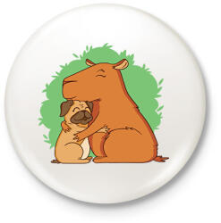 printfashion Capybara és mopsz - Kitűző, hűtőmágnes - Fehér (13651294)