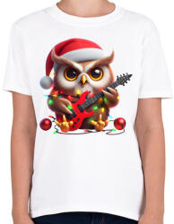 printfashion Vicces karácsonyi gitáros rocker party bagoly - Gyerek póló - Fehér (15257210)