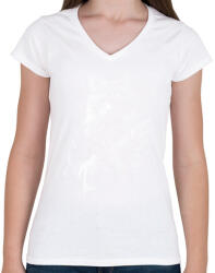 printfashion Gitáros macska - Női V-nyakú póló - Fehér (15676642)