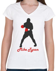 printfashion Mike Tyson - Női V-nyakú póló - Fehér (2287764)
