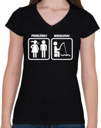 printfashion Horgászat - probléma megoldva - Női V-nyakú póló - Fekete (1226078)