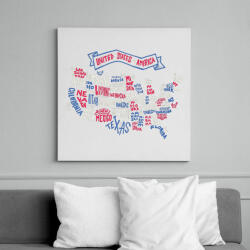 printfashion USA - rajzos térkép - Amerikai Egyesült Államok - Vászonkép - Fehér (6638865)