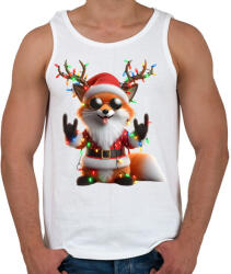 printfashion Vicces karácsonyi rocker party róka - télapó sapkában - Férfi atléta - Fehér (15227007)