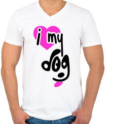 printfashion Szeretem a kutyám - Férfi V-nyakú póló - Fehér (3143907)