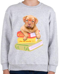 printfashion Kölyök masztiff szemüvegben könyvekkel - Gyerek pulóver - Sport szürke (11559761)