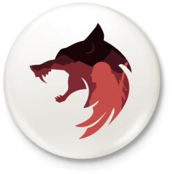 printfashion Witcher Red Wolf - Kitűző, hűtőmágnes - Fehér (3083843)