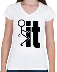 printfashion Fck it 2 - Női V-nyakú póló - Fehér (1513348)