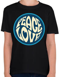 printfashion Love and Peace - Hippie - Gyerek póló - Fekete (7107723)