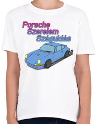 printfashion Porsche Szerelem Száguldás | Babakék Edition - Gyerek póló - Fehér (6093434)