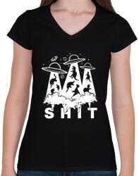 printfashion Elrabolt dínók - Női V-nyakú póló - Fekete (8751583)