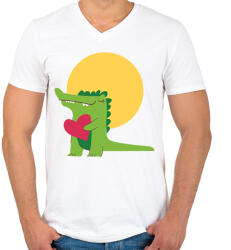 printfashion Szerelmes krokodil - Férfi V-nyakú póló - Fehér (1792674)