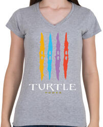 printfashion Teknős erő - Női V-nyakú póló - Sport szürke (546954)