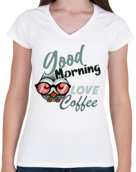 printfashion good morning owl - Női V-nyakú póló - Fehér (6135953)