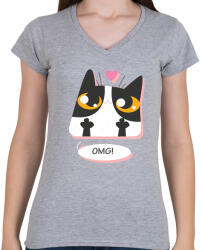 printfashion OMG - Női V-nyakú póló - Sport szürke (400585)